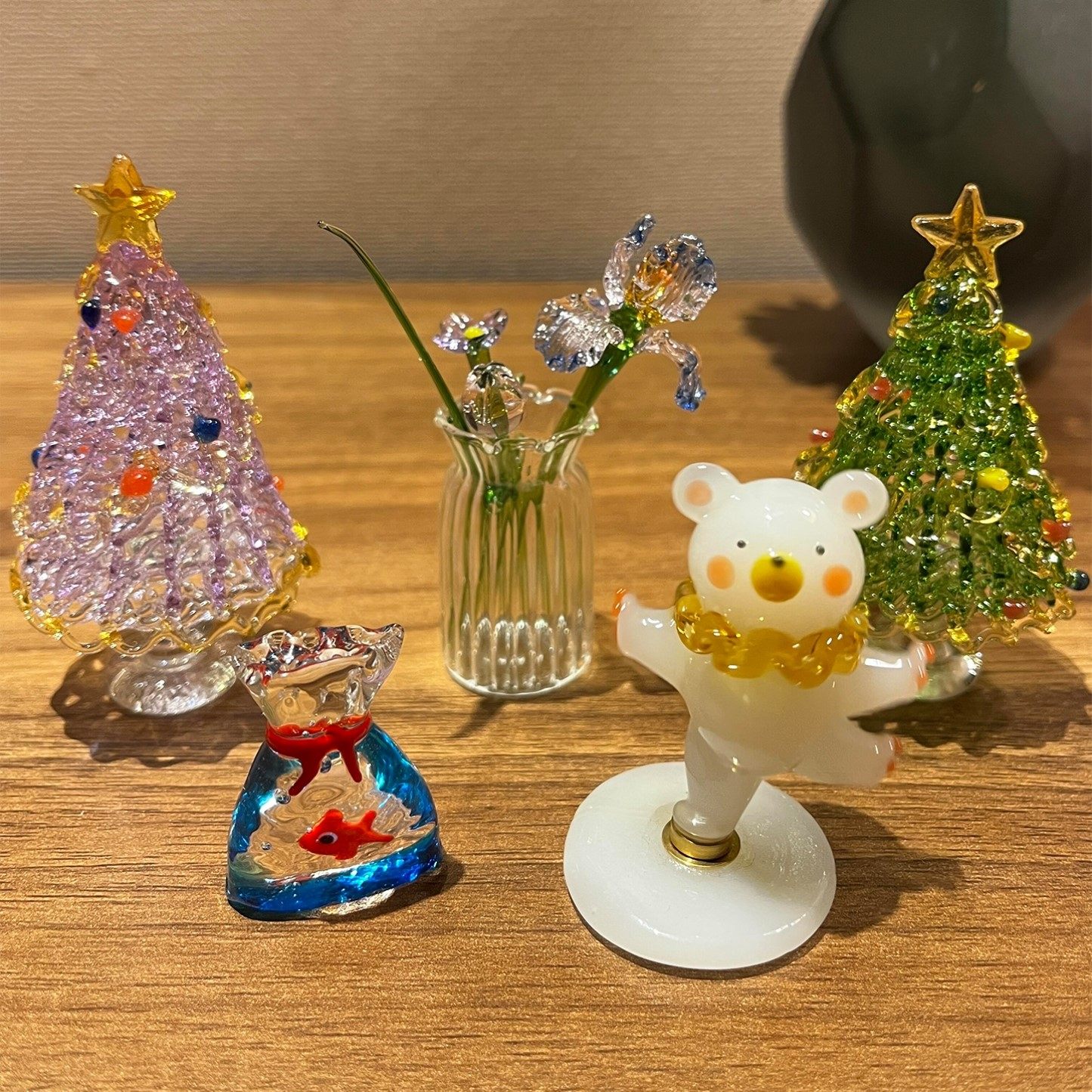 淄博琉璃小摆件旋转小熊福袋小金鱼圣诞树小花束手工工艺品装饰