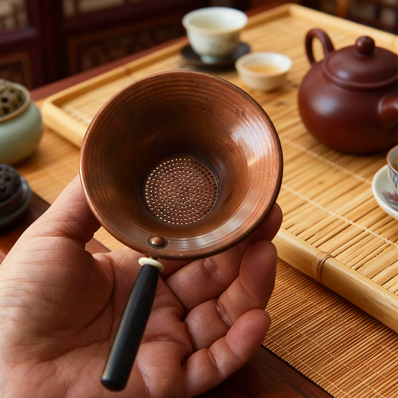 茶滤 紫铜茶漏 紫光檀木柄茶渣茶叶过滤器 中式功夫茶具茶道