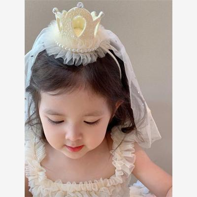 宝宝周岁公主儿童皇冠发箍头纱生日派对小女孩女拍照头箍头饰发饰