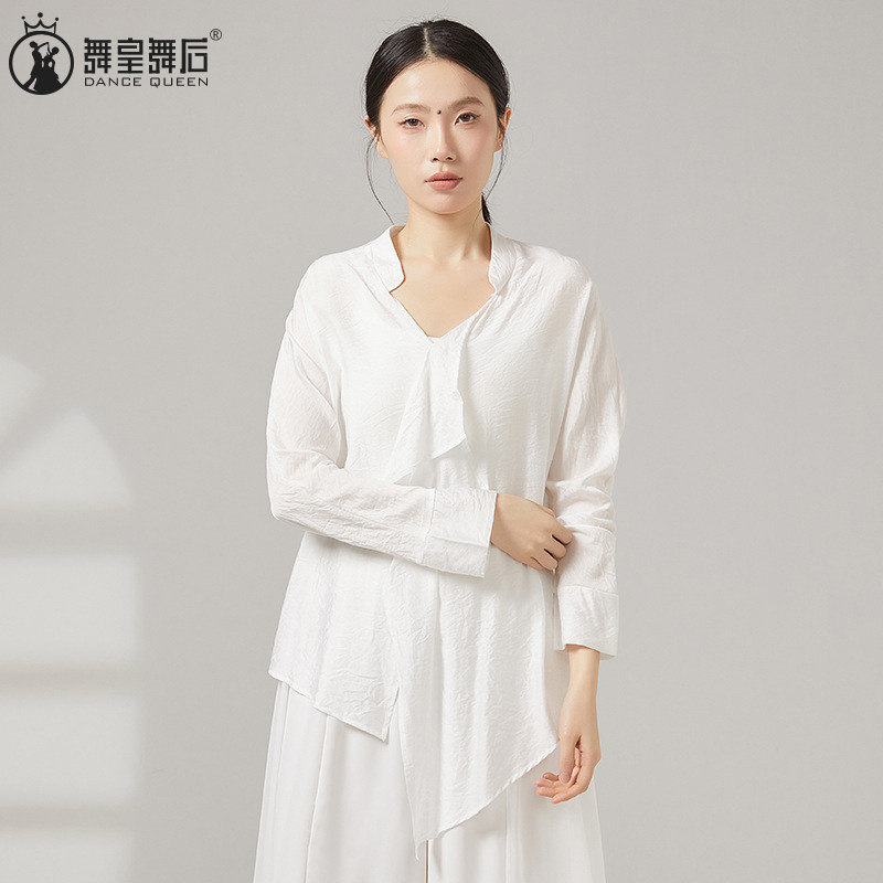 春夏新款现代舞练功服上衣舞蹈衬衫宽松飘逸女舞蹈衬衣表演服装