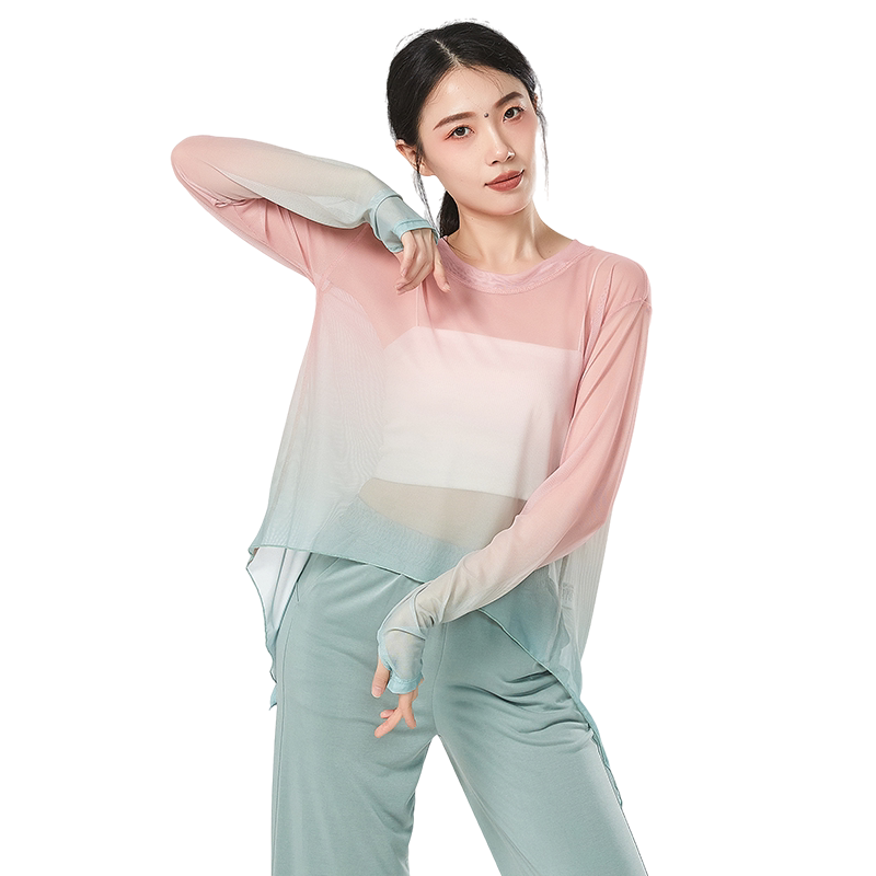 新款舞蹈服渐变纱衣练功服上衣女