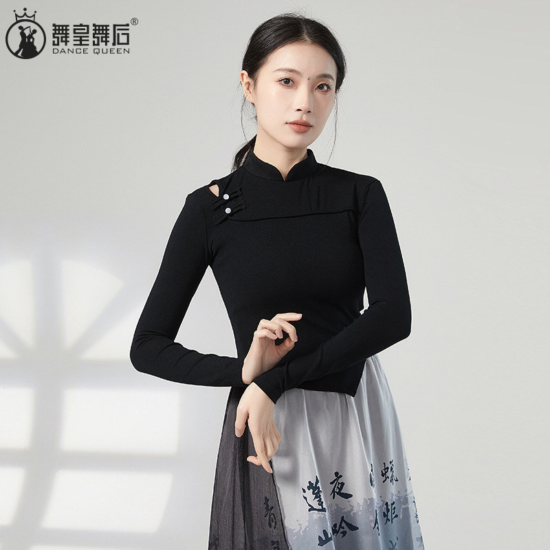 春夏古典舞飘逸舞蹈服上衣女中国风现代民族练功服旗袍领表演服装