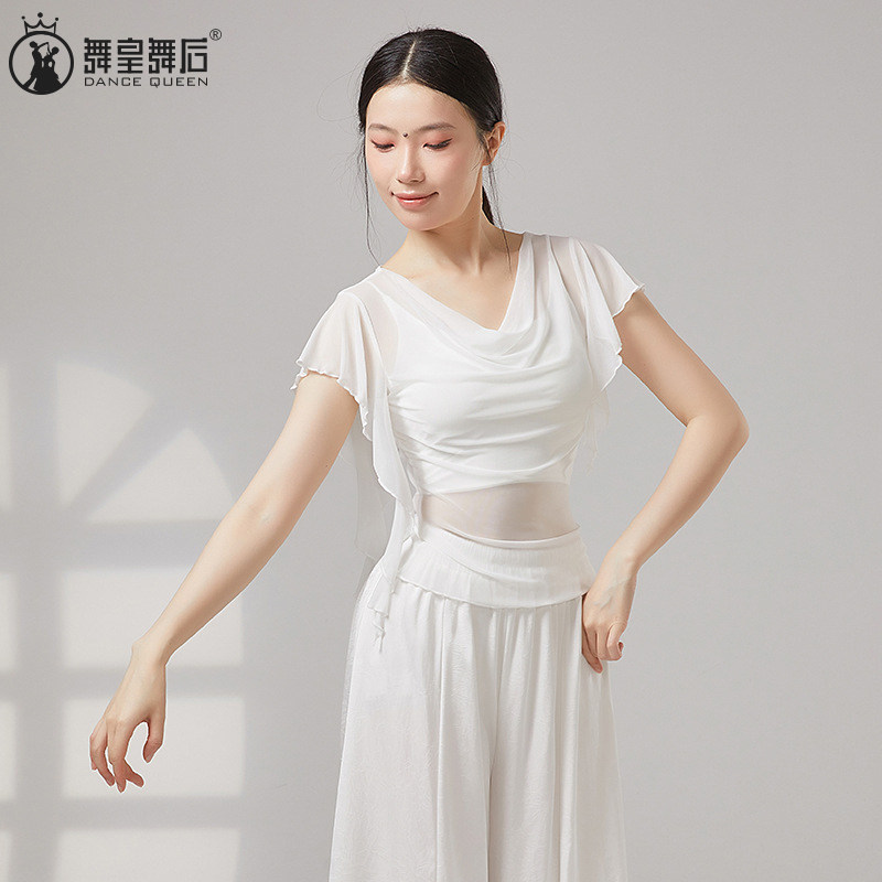 古典舞蹈服仙气身韵网纱荡领上衣