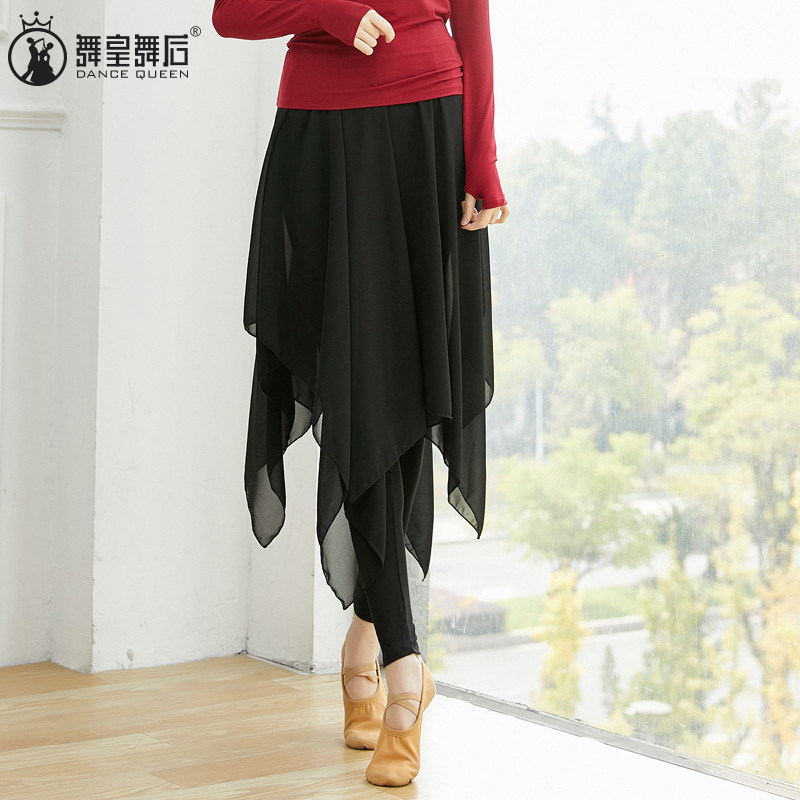 现代舞练功裤不规则飘逸半身纱裙