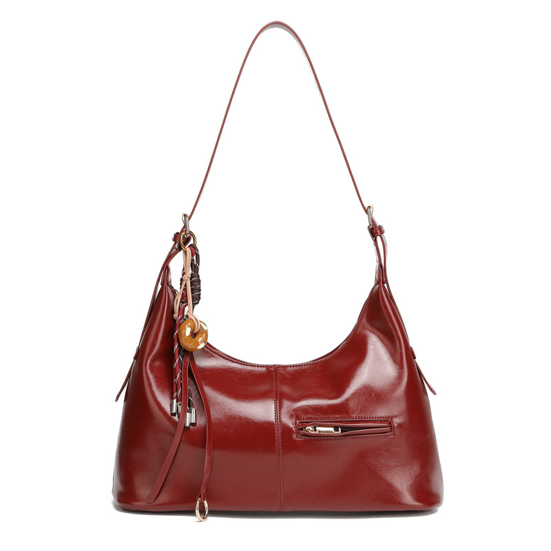 2026新款高级感百搭油蜡皮单肩包女复古酒红色通勤斜挎包时尚,箱包皮具/热销女包/男包,单肩包,淘宝优惠券,粉丝福利购,淘宝优惠卷