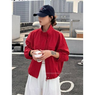 冲锋衣外套女2026春季新款欧货高端宽松休闲户外运动短款红色上衣