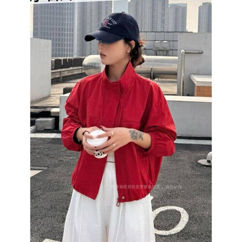 春季新款女户外短款冲锋衣外套