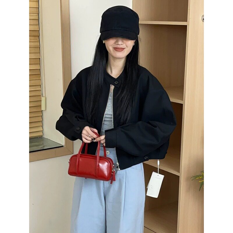 立领拉链时尚休闲短款外套女图片