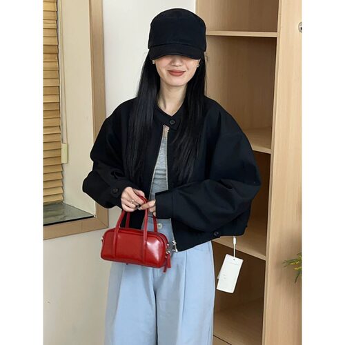 立领拉链时尚休闲短款外套女