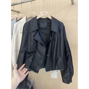 领皮衣外套女2026春季 短款 款 时尚 褶皱设计感气质百搭上衣 欧版 西装