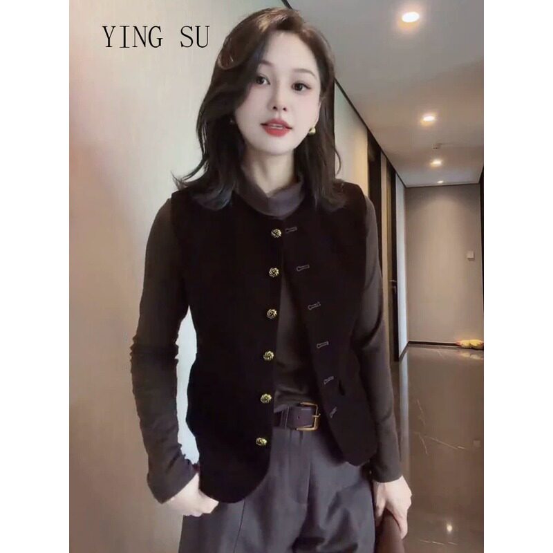 法式优雅丝绒遮肉显瘦女马甲图片