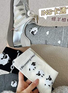 灰色袜子女2025秋冬季新款爆款25潮棉可爱卡通透气堆堆袜中筒袜