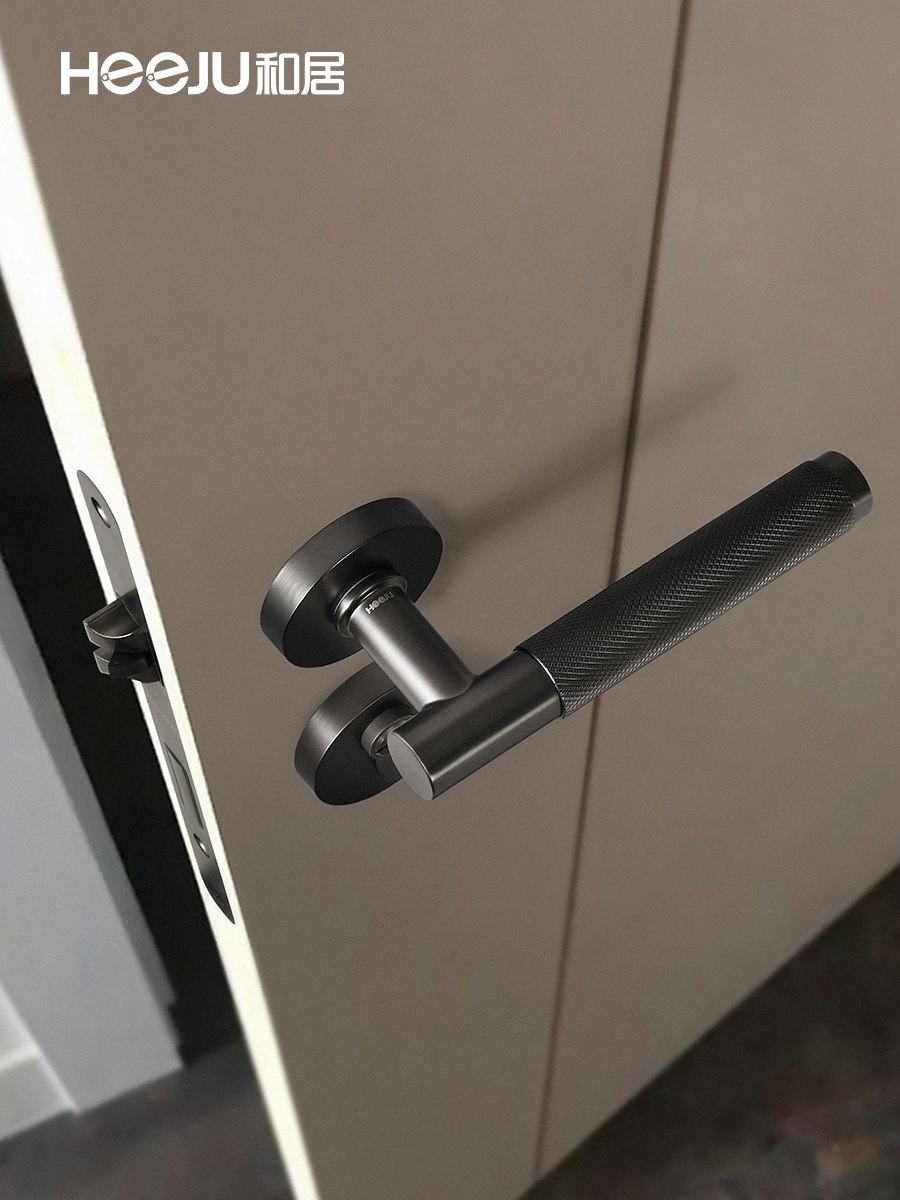 和居现代滚花静音门锁简约黑钢卧室门把手卧室卫生间磁吸室内门锁