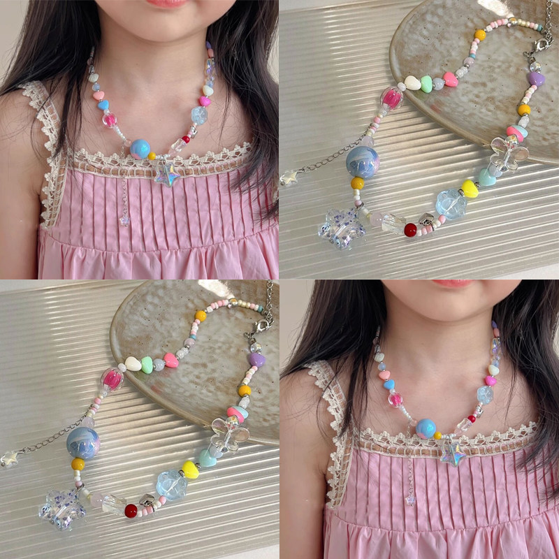 夏日儿童彩色串珠吊坠项链新款女童公主可爱锁骨链条女孩演出配饰,童装/婴儿装/亲子装,项链,淘宝优惠券,粉丝福利购,淘宝优惠卷
