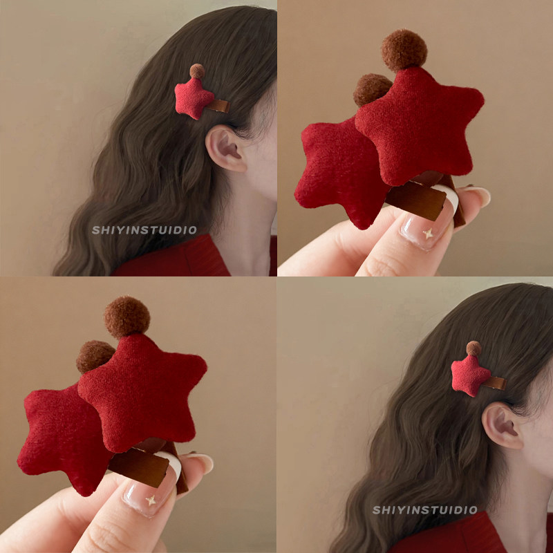 红色五角星发夹甜美发夹女2025新款圣诞新年发饰碎发侧边夹鸭嘴夹,饰品/流行首饰/时尚饰品新,发饰,淘宝优惠券,粉丝福利购,淘宝优惠卷