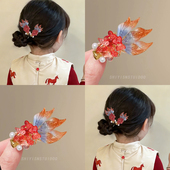 儿童红色转运锦鲤发夹宝宝汉服头饰侧边夹子发卡女童喜庆新年头饰