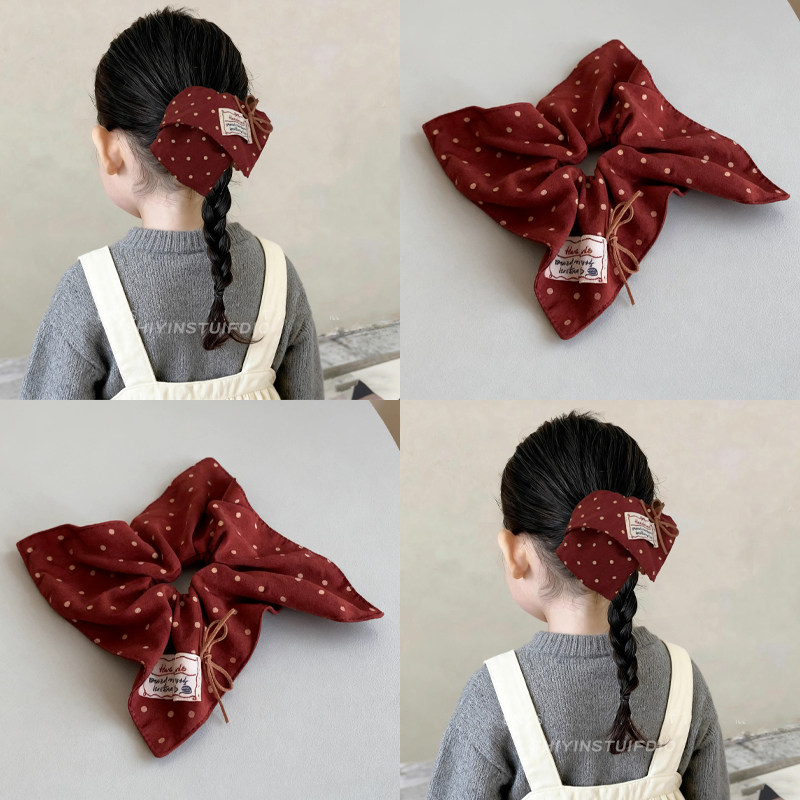 儿童可爱酒红波点撞色方巾发圈秋冬季女童扎马尾头绳宝宝上学发饰,童装/婴儿装/亲子装,发饰,淘宝优惠券,粉丝福利购,淘宝优惠卷