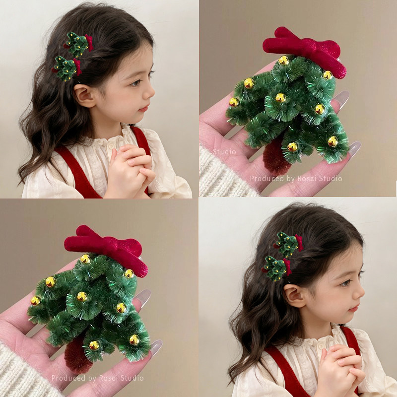 氛围感圣诞树毛线发卡女