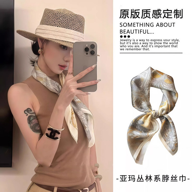 老钱风气质金色系脖丝巾女图片