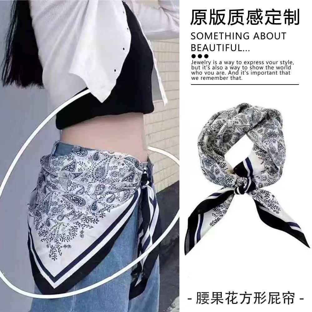 三角巾腰带配裙子外搭小方巾女夏季复古碎花腰封丝巾百搭发带配饰