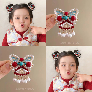 新年儿童醒狮流苏汉服发夹新中式女童刘海夹宝宝喜庆发卡拜年发饰