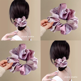 温柔紫油画晕染缎面大肠发圈女2025新款低马尾发圈头花皮筋发饰品