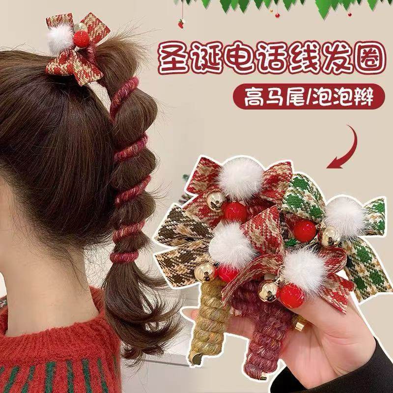 新年蝴蝶结电话线发圈女秋冬扎马尾发绳泡泡辫编发头绳圣诞发饰品,饰品/流行首饰/时尚饰品新,发饰,淘宝优惠券,粉丝福利购,淘宝优惠卷