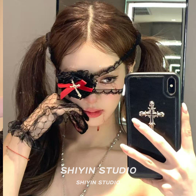 纯欲风黑色蕾丝爱心蝴蝶结眼罩