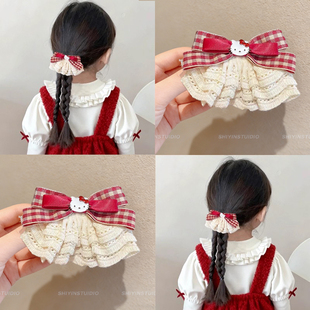 儿童卡通红色蕾丝裙摆发夹女童甜美后脑勺发卡侧边夹圣诞宝宝发饰