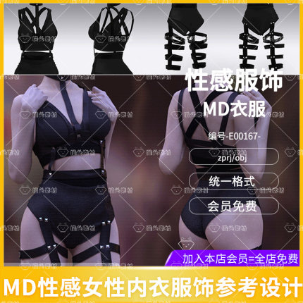 MD女性时尚性感内饰内衣模型CLO3D服装打版源文件3D模型素材obj