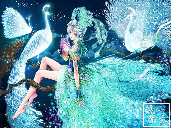 diy钻石画卡通动漫少女贴钻画圆钻十字绣方钻满钻孔雀