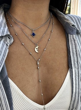 极速Boho Moon Multiloayer Necklace Lady Necklace Retro Jewel