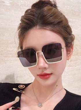 女款白色半框防晒墨镜方形圆脸显瘦防紫外线个性时尚太阳镜高级感