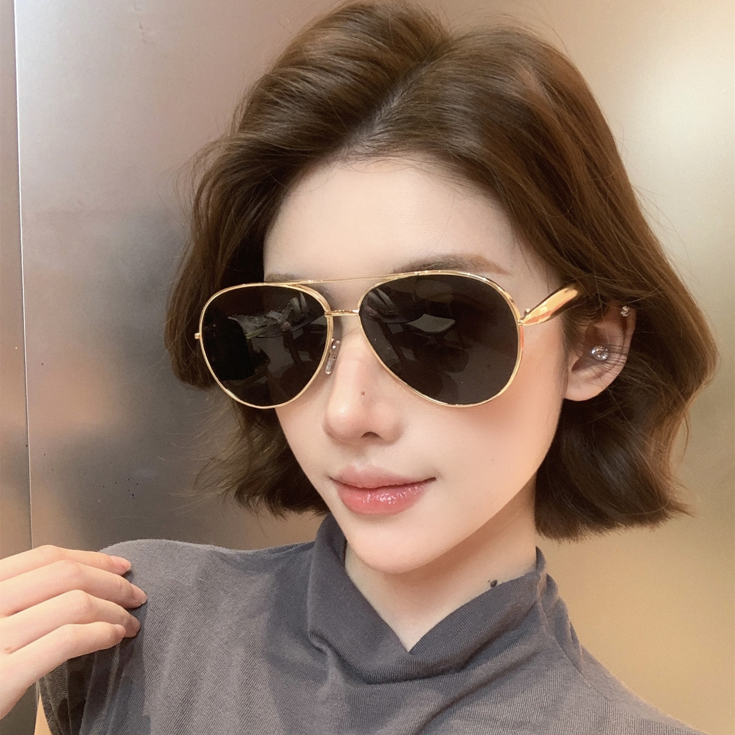 欧美复古金属超大框朋克太阳镜高级感明星款蛤蟆镜双梁飞行员墨镜