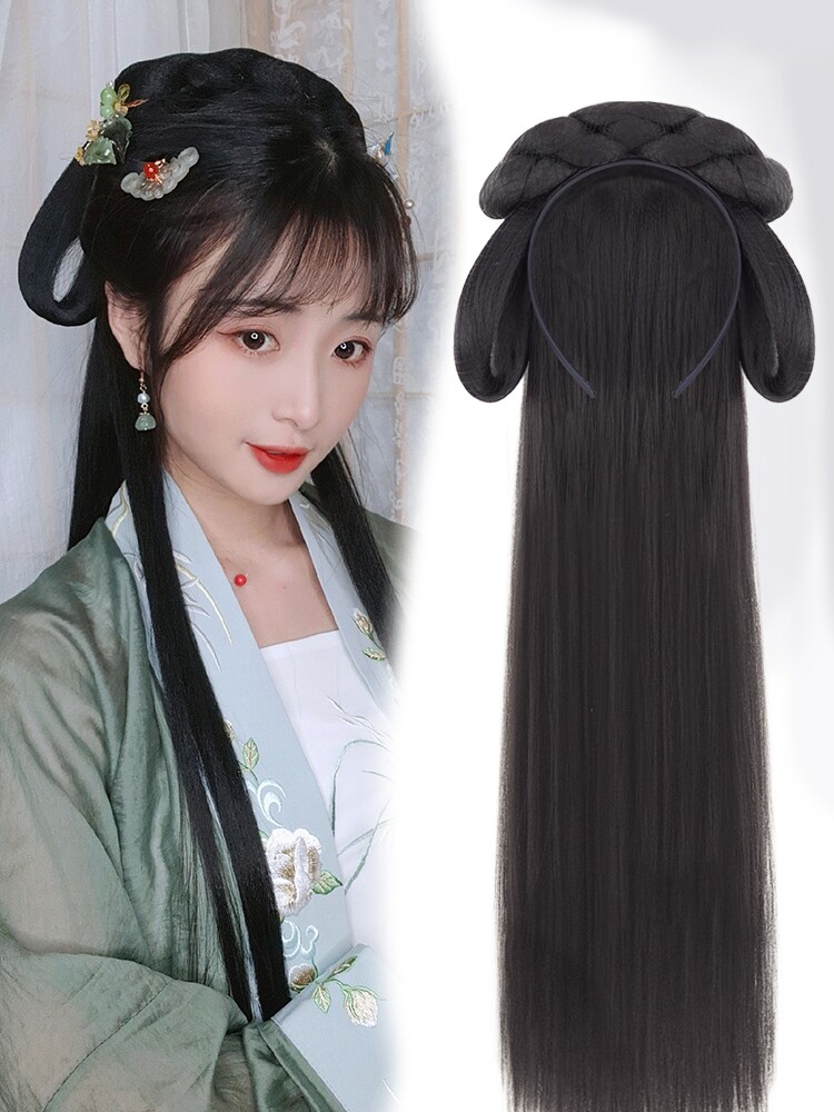汉服假发发箍女发型全头套一体式发包古装古风表演出造型垫发套