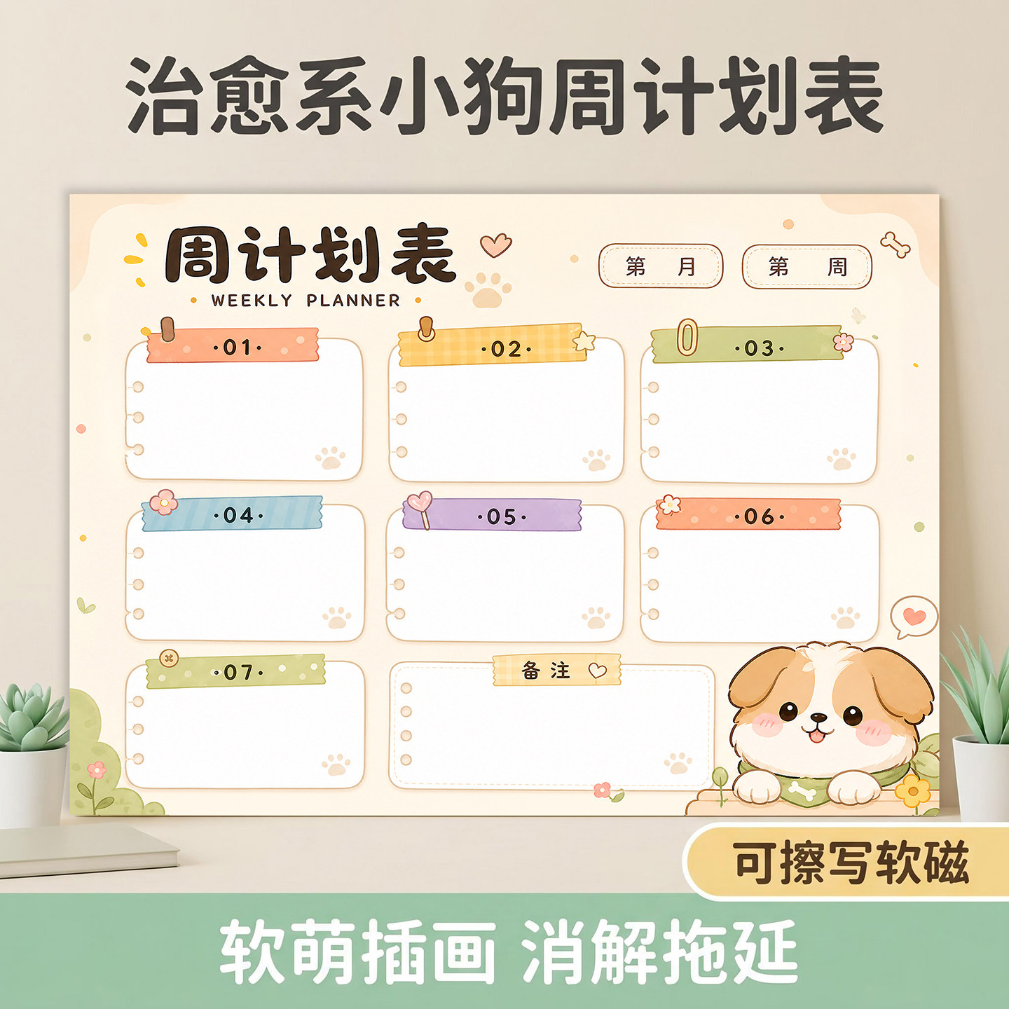 治愈系小狗磁吸可擦写计划表图片