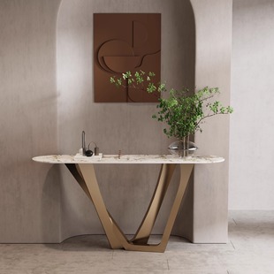 轻奢高级不锈钢玄关台简约现代岩板玄关桌别墅入户端景台创意条案