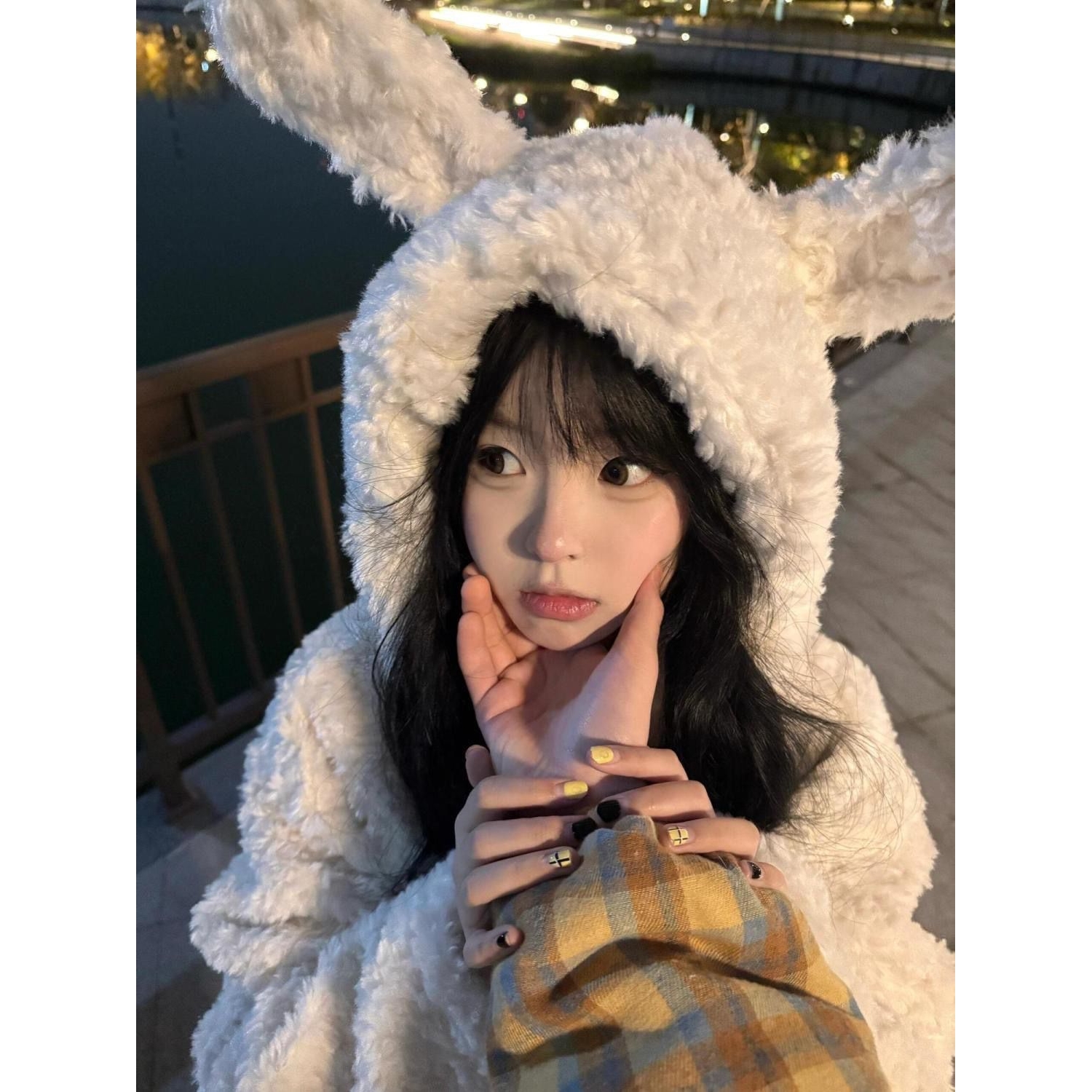 2025秋冬款美式纯欲兔耳仿兔连帽毛毛外套保暖加厚可爱多巴胺穿搭