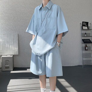 男夏季 冰感透气宽松休闲polo衫 冰丝速干套装 薄款 一套搭配 短袖 短裤