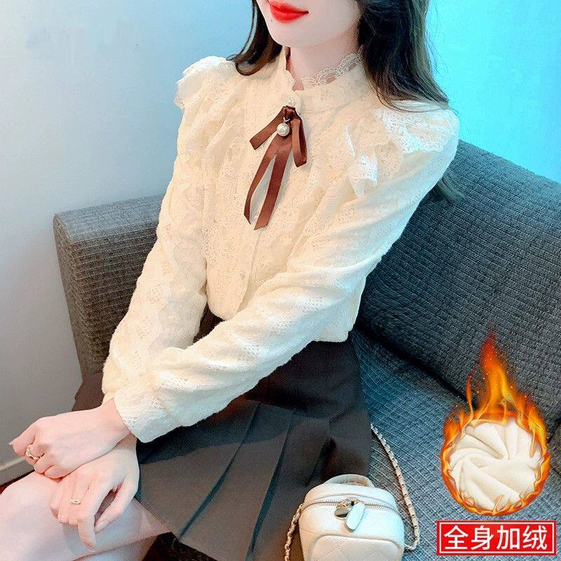秋冬加绒打底衫女2024新款小衬衫