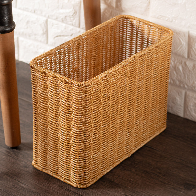 桂味源北欧风客厅杂志收纳筐仿藤编织家用橱柜缝隙整理储物篮窄边