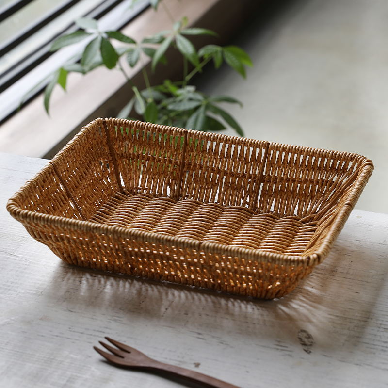 塑料仿藤编织果盘托盘客厅糖果零食筐茶几水果收纳篮杂物篮长方形