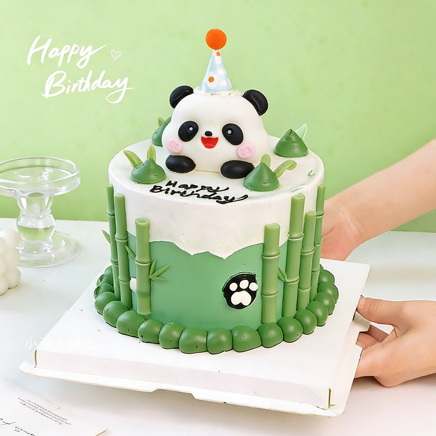 新款高颜值大熊猫巧克力蛋糕装饰摆件立体卡通网红生日插件