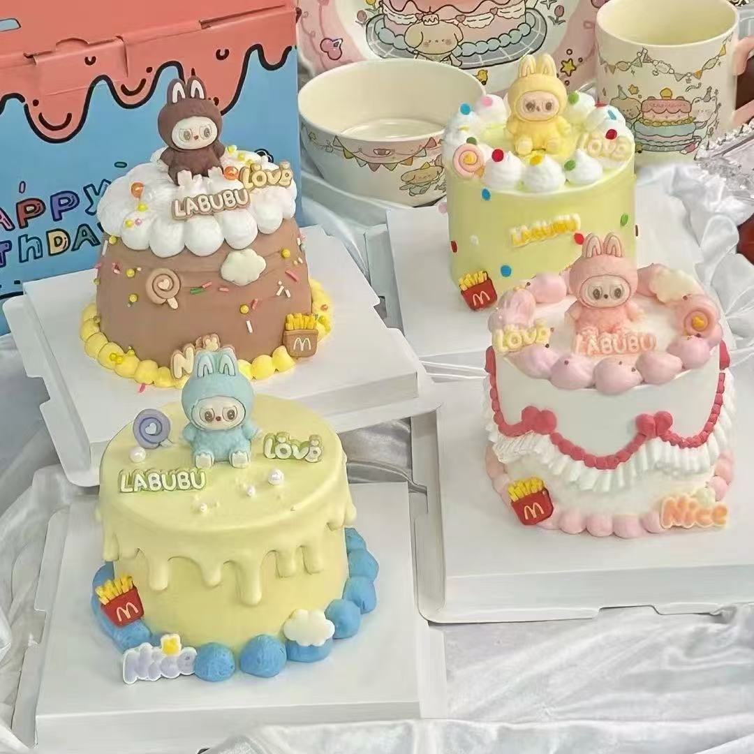 拉布布巧克力蛋糕装饰摆件烘焙甜品网红生日labubu嘟嘟脸插件食用