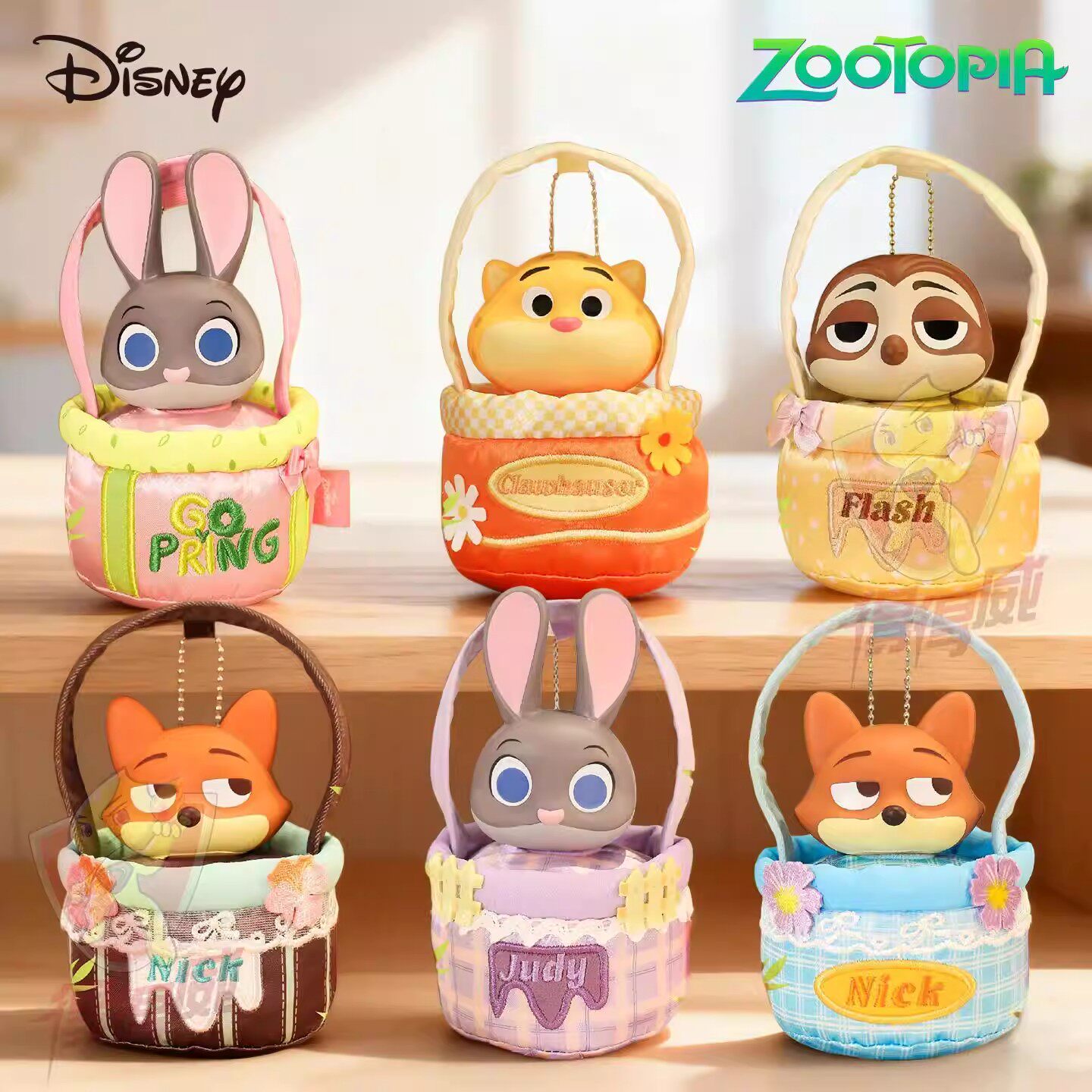 正版迪士尼疯狂动物城2浪漫系列花篮挂件盲盒朱迪尼克摆件玩偶