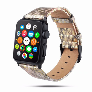 适用Apple watch11/10/9/7表带SE真皮商务ultra腕带iwatch3/4/5代苹果s6手表带蟒蛇皮真皮40/38/42/45MM男女
