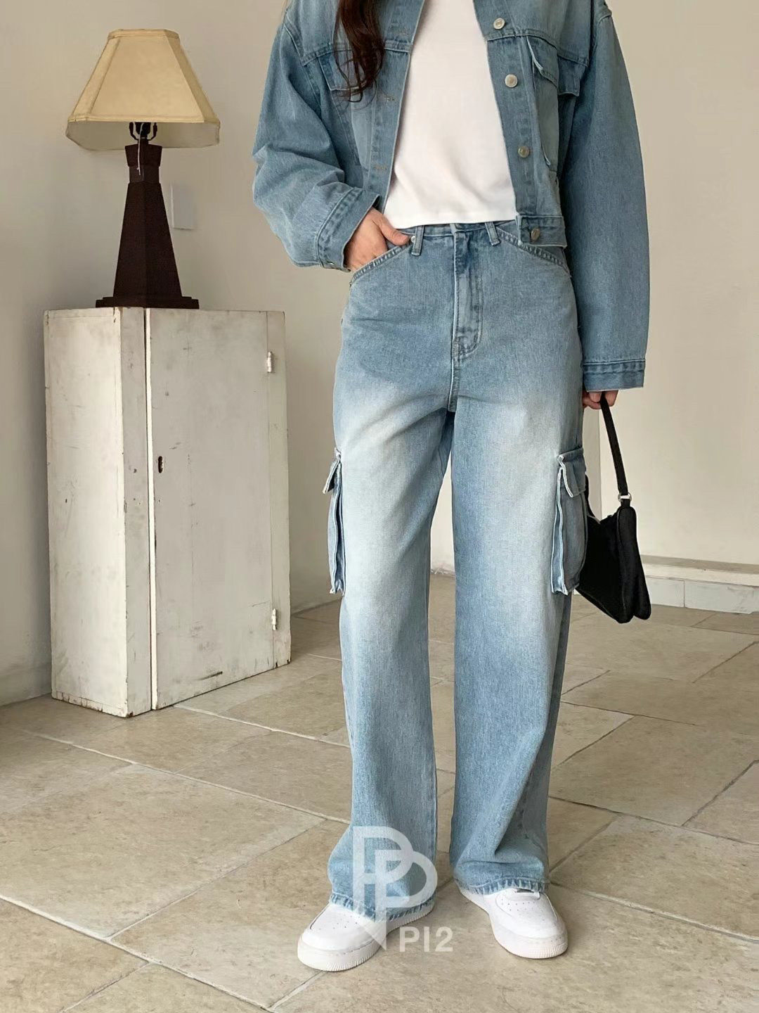 现货～Pi2韩国正品小众设计师品牌2025新款休闲口袋工装牛仔裤女