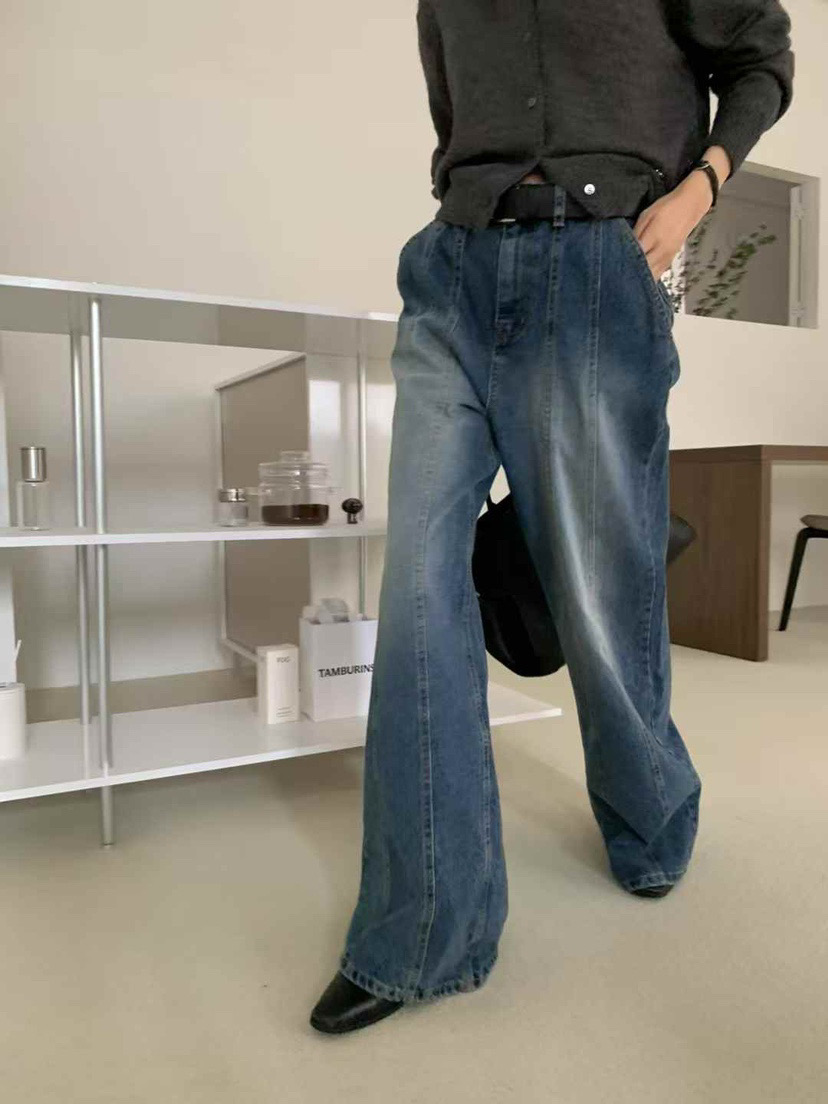 TRUE韩国正品小众设计师品牌25新款美腿线水洗显瘦直筒牛仔裤女