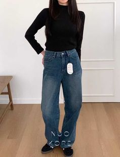 现货~VANILLA J韩国正品小众设计师品牌2025新款百搭直筒牛仔裤女