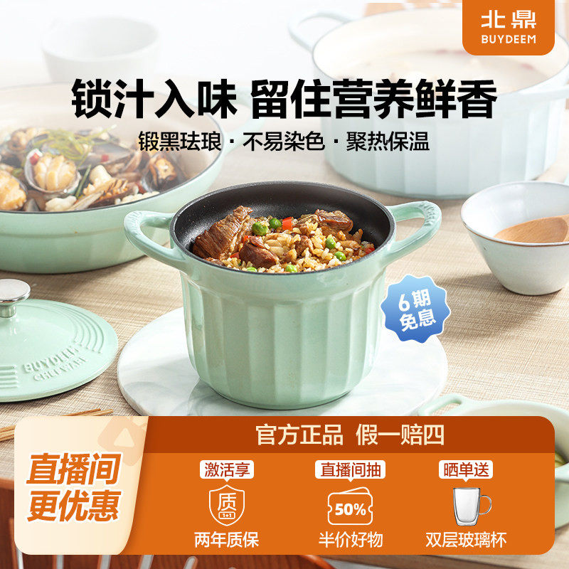 北鼎铸铁饭釜珐琅锅焖煮锅家用炖锅煲仔饭砂锅煲汤油炸锅16cm